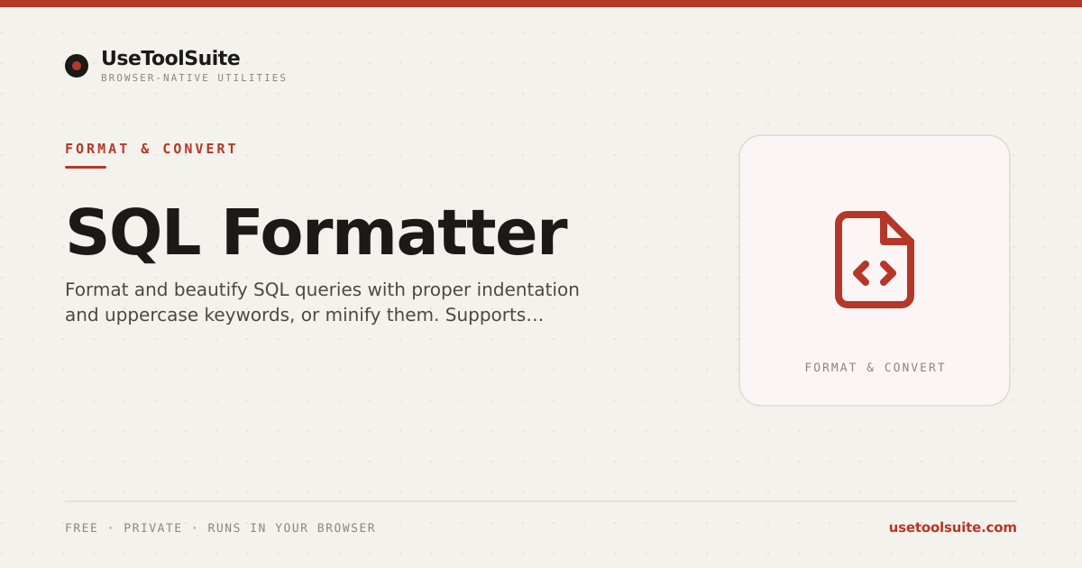 SQL Formatter — Free Online Tool | UseToolSuite